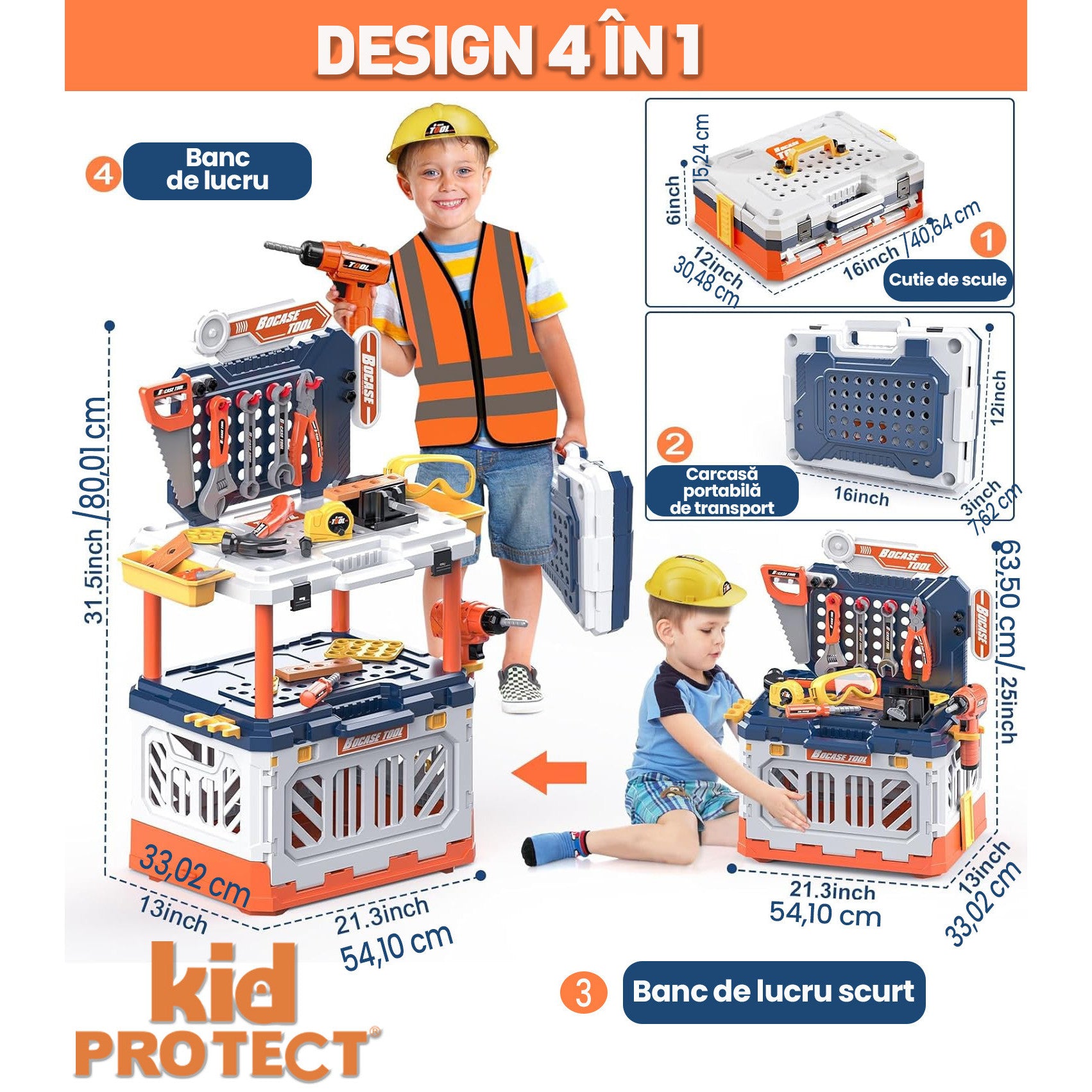 Banc de Lucru Copii 4 in 1 Kidprotect My HandyHero Workbench Banc de Lucru Copii 4 in 1 Kidprotect My HandyHero Workbench